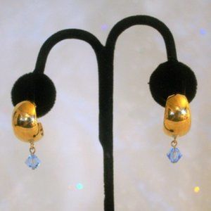 💖 Gold Post With Blue Crystal dangle Earrings /E36